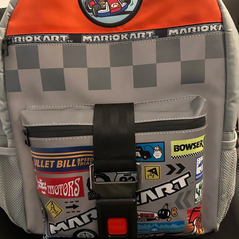 Epic Universe Mario Kart Pit Crew Backpack with Seatbelt Buckle - Picture 2 of 8